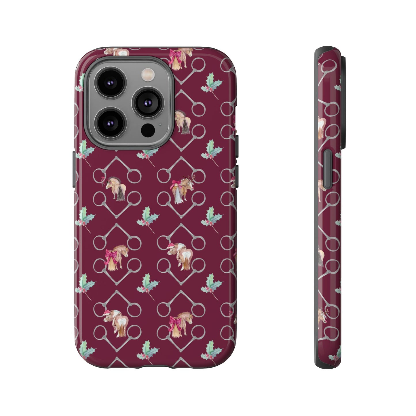 Adorable Little Ponies and Holly in Burgundy Tough Phone Case