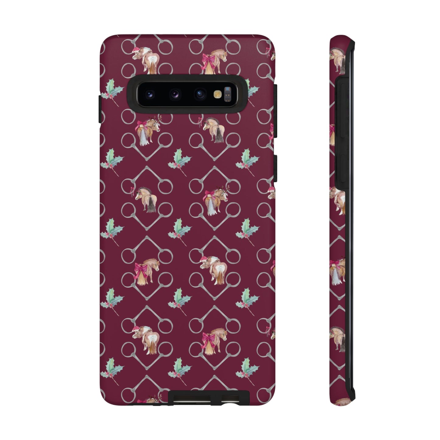 Adorable Little Ponies and Holly in Burgundy Tough Phone Case
