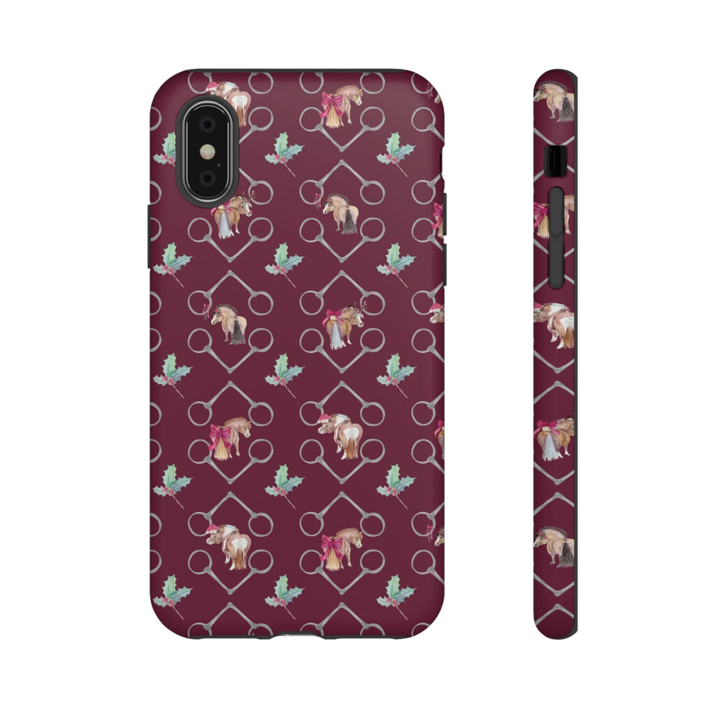 Adorable Little Ponies and Holly in Burgundy Tough Phone Case