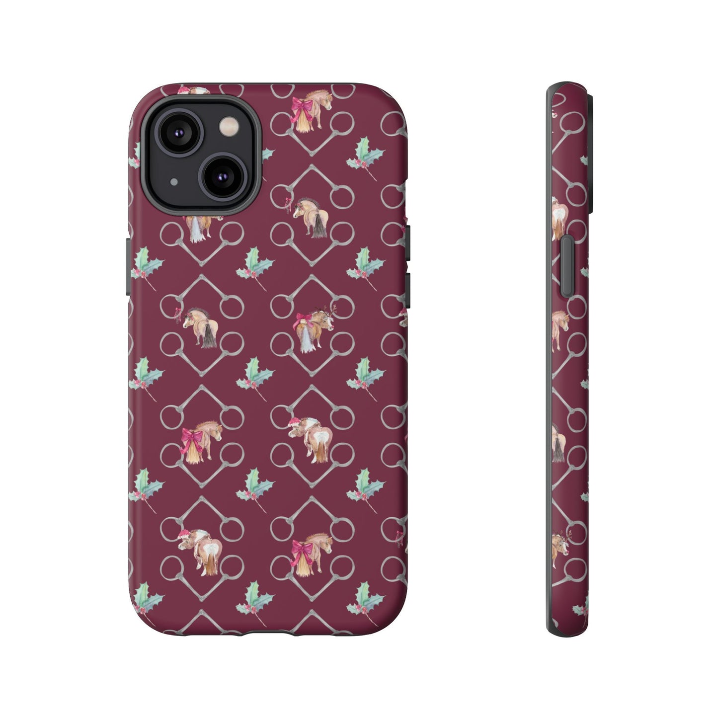 Adorable Little Ponies and Holly in Burgundy Tough Phone Case
