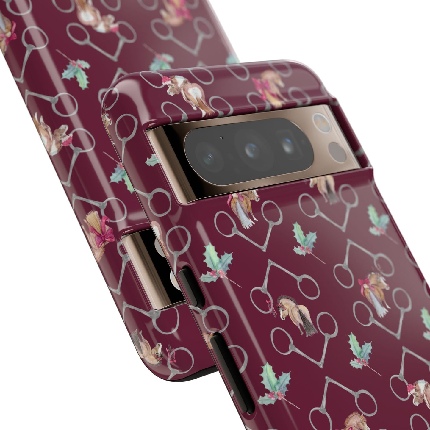 Adorable Little Ponies and Holly in Burgundy Tough Phone Case