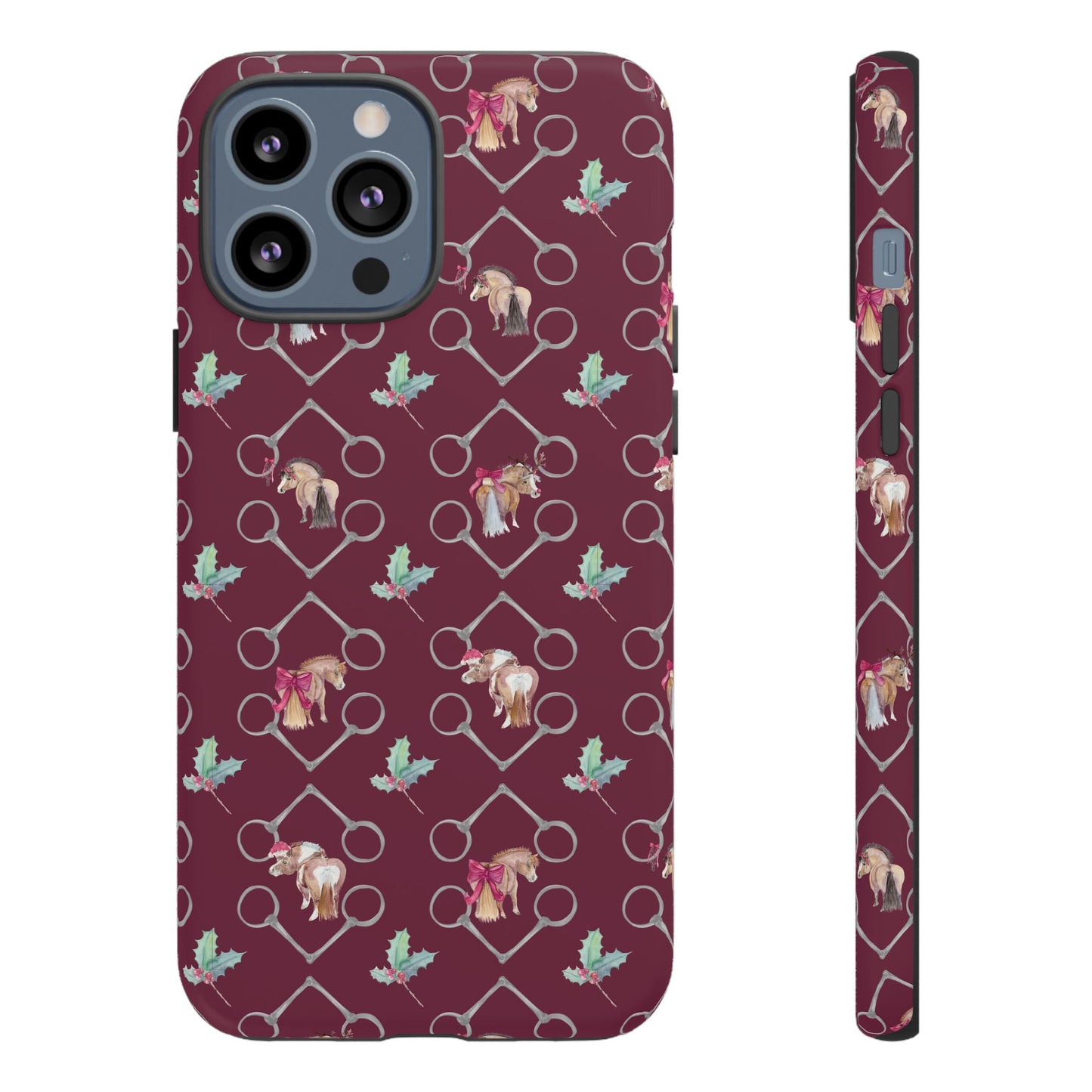 Adorable Little Ponies and Holly in Burgundy Tough Phone Case