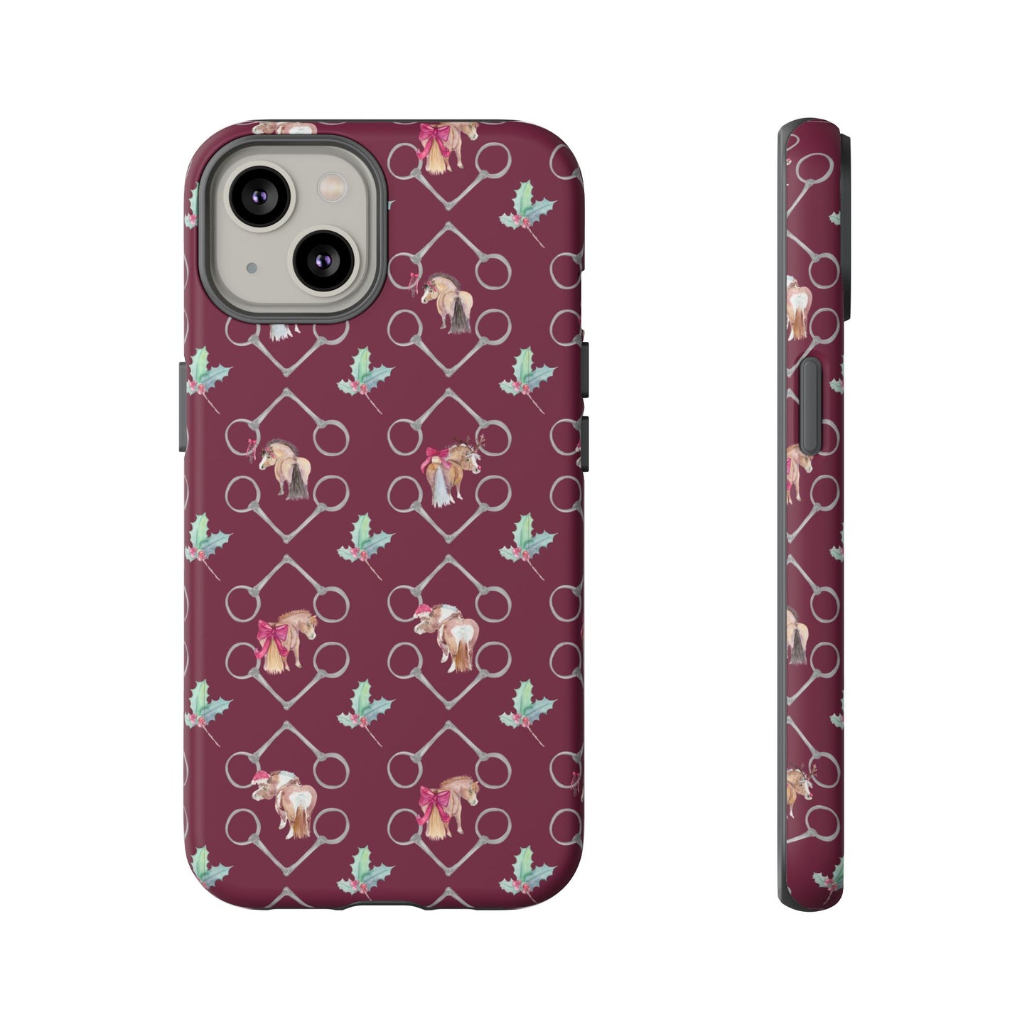 Adorable Little Ponies and Holly in Burgundy Tough Phone Case
