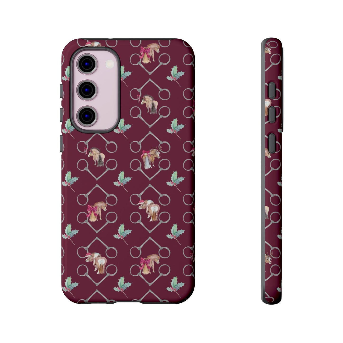 Adorable Little Ponies and Holly in Burgundy Tough Phone Case