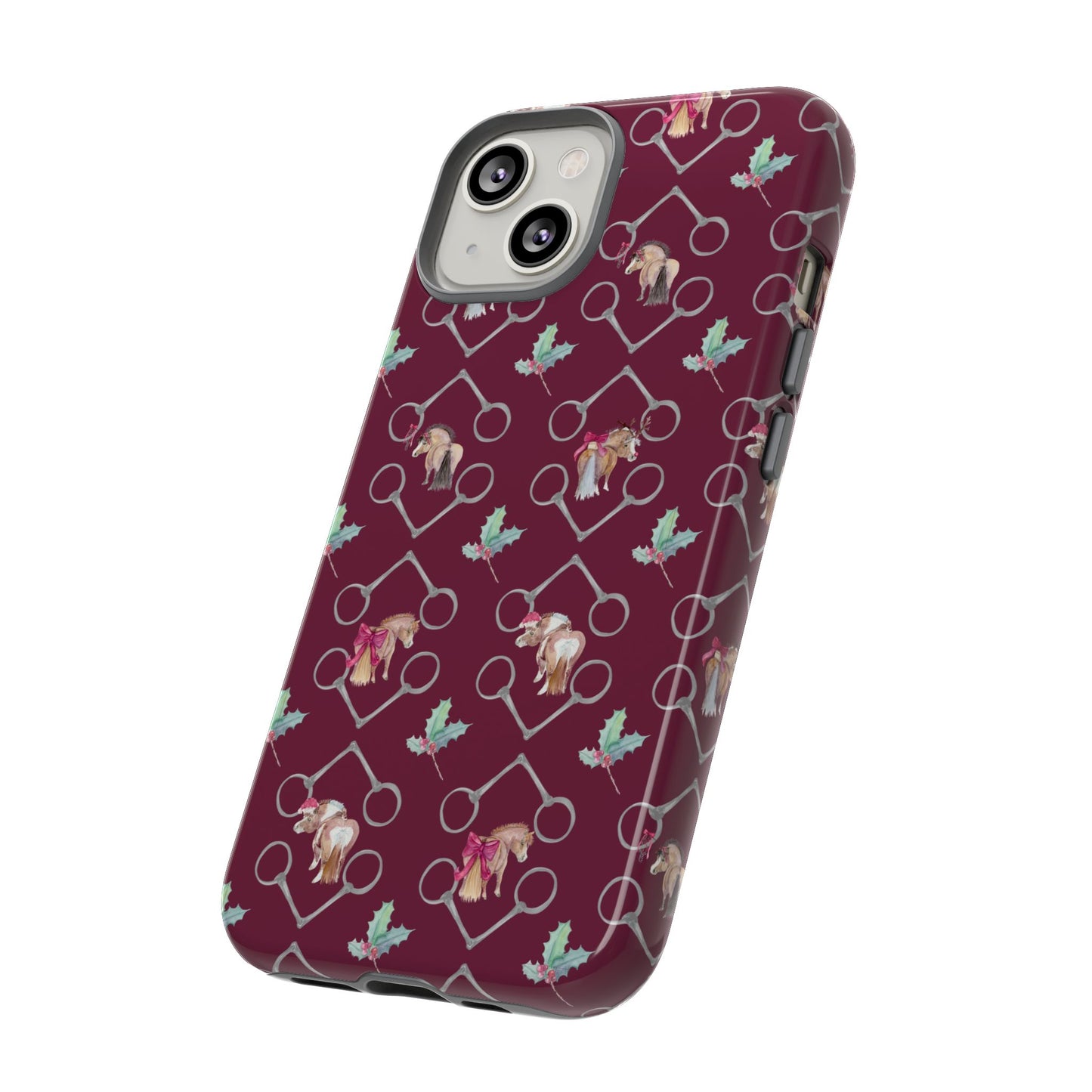 Adorable Little Ponies and Holly in Burgundy Tough Phone Case