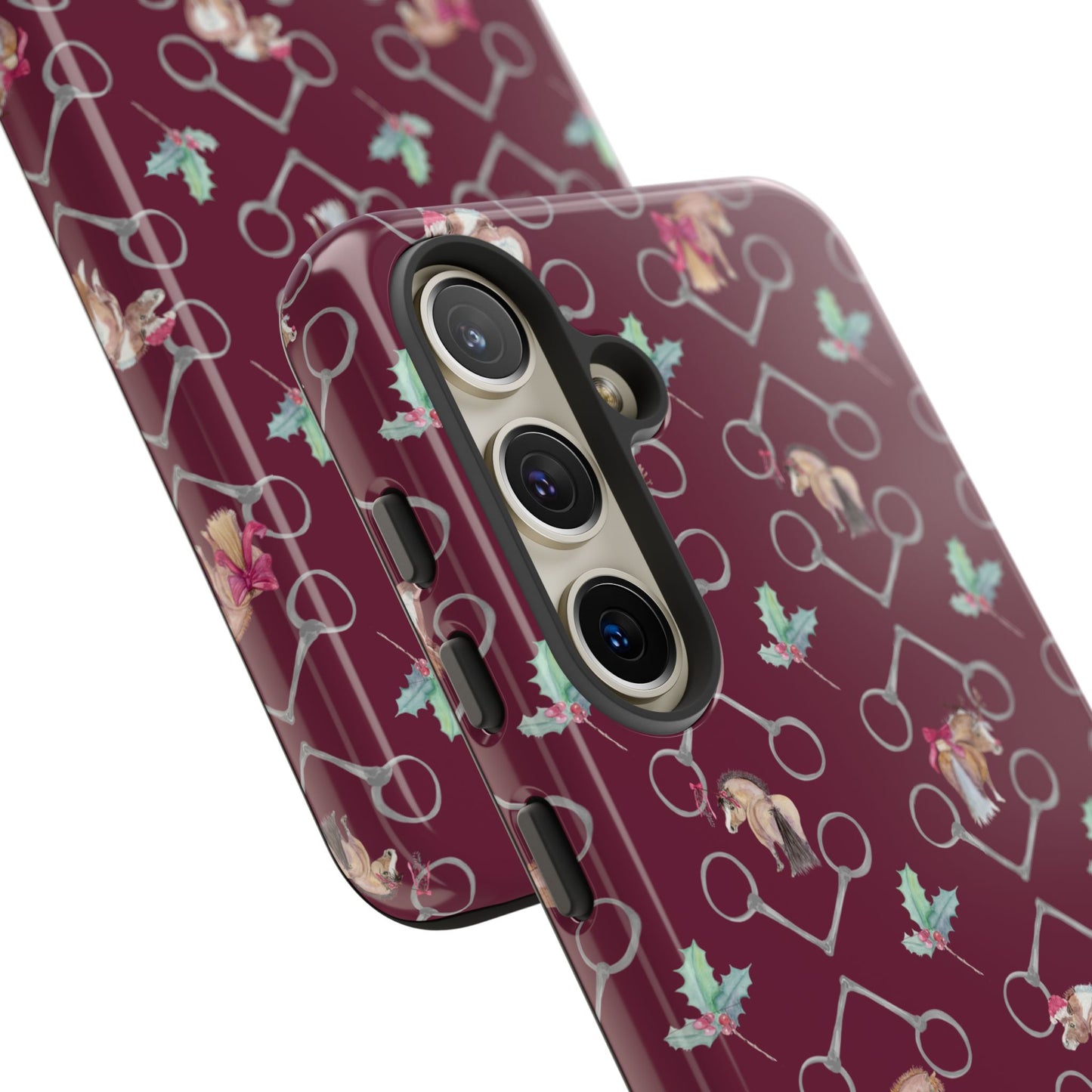 Adorable Little Ponies and Holly in Burgundy Tough Phone Case