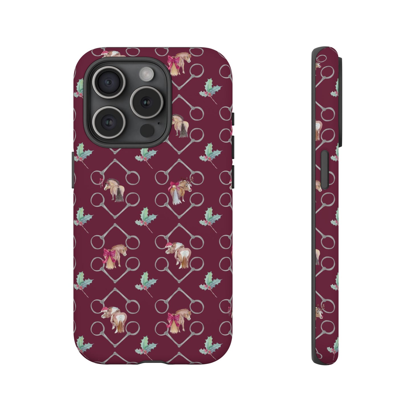 Adorable Little Ponies and Holly in Burgundy Tough Phone Case