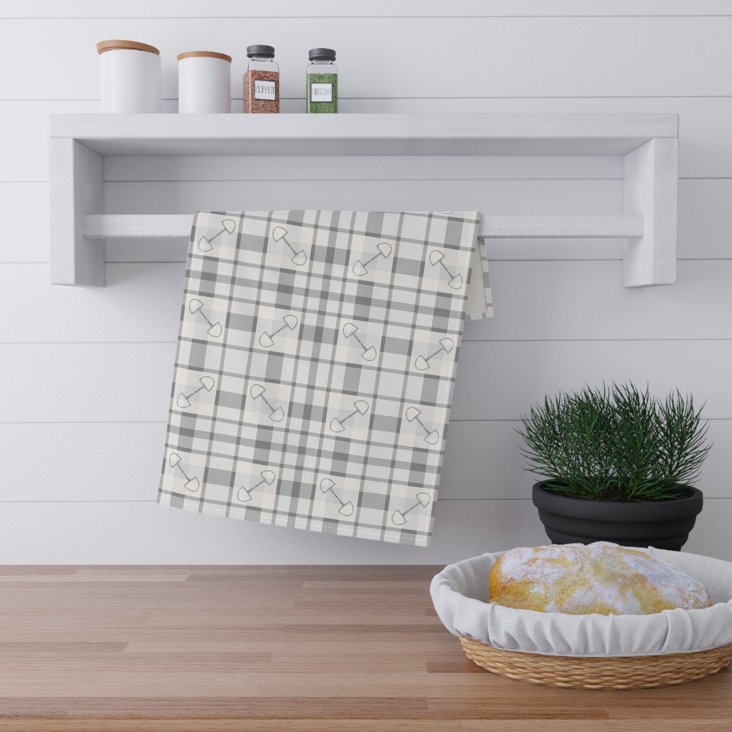 Plaid Bits in Grey Cotton Tea Towel