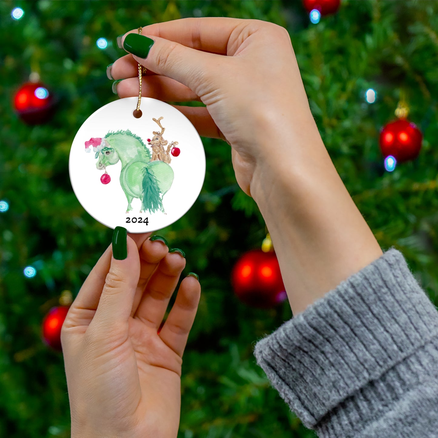 Adorable little Grinchy Pony and Friend Ceramic Keepsake Ornament,