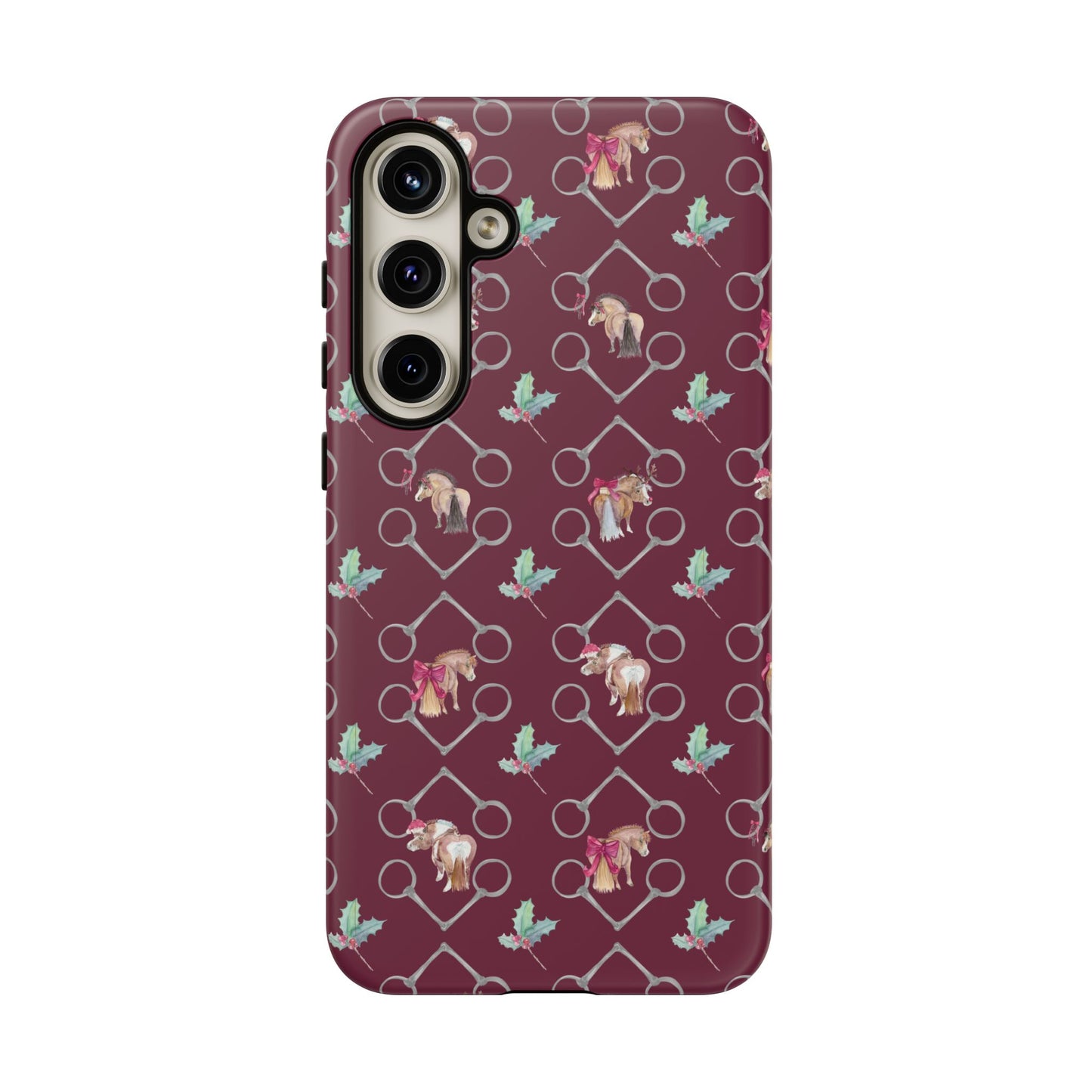 Adorable Little Ponies and Holly in Burgundy Tough Phone Case