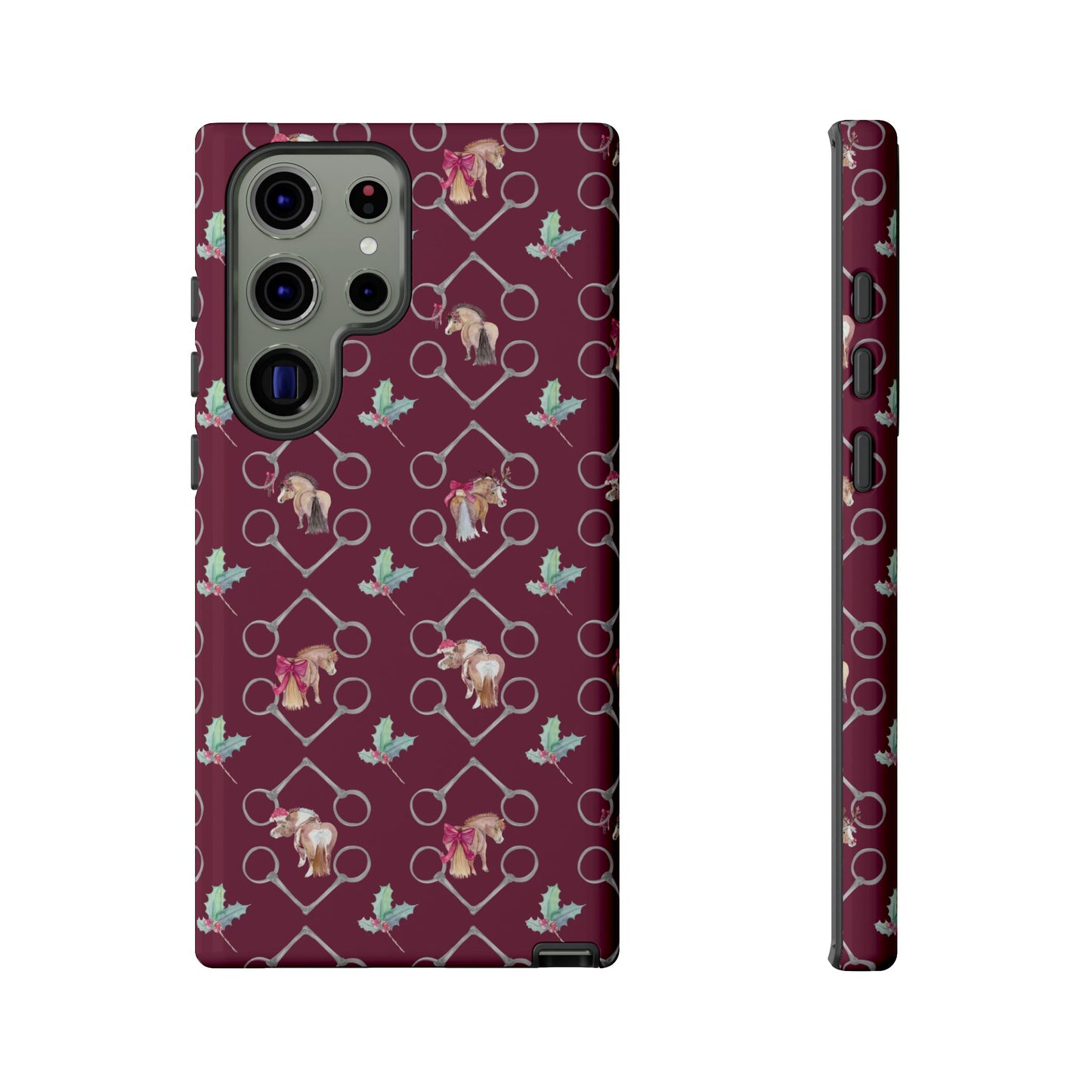 Adorable Little Ponies and Holly in Burgundy Tough Phone Case