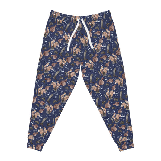 Adorable Fox and Pony Print Athletic Joggers - Navy (AOP)