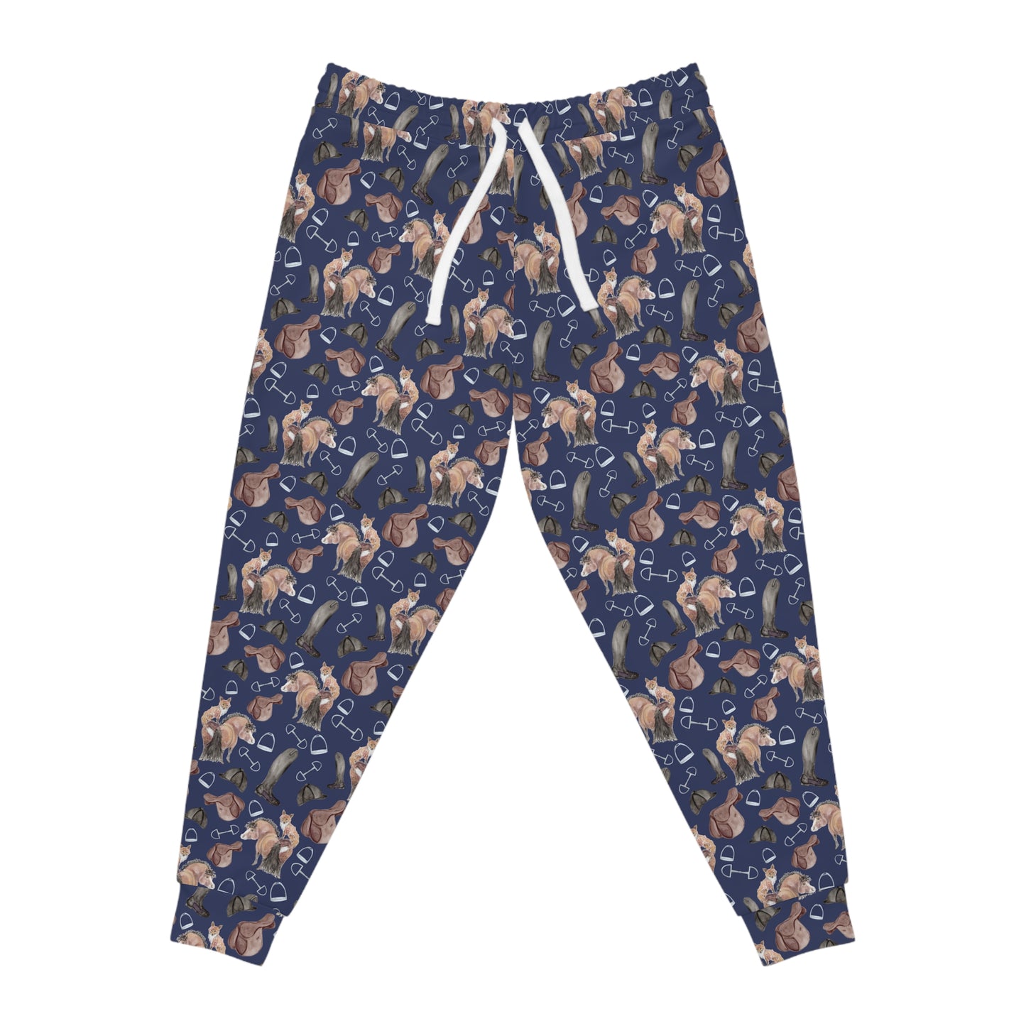 Adorable Fox and Pony Print Athletic Joggers - Navy (AOP)
