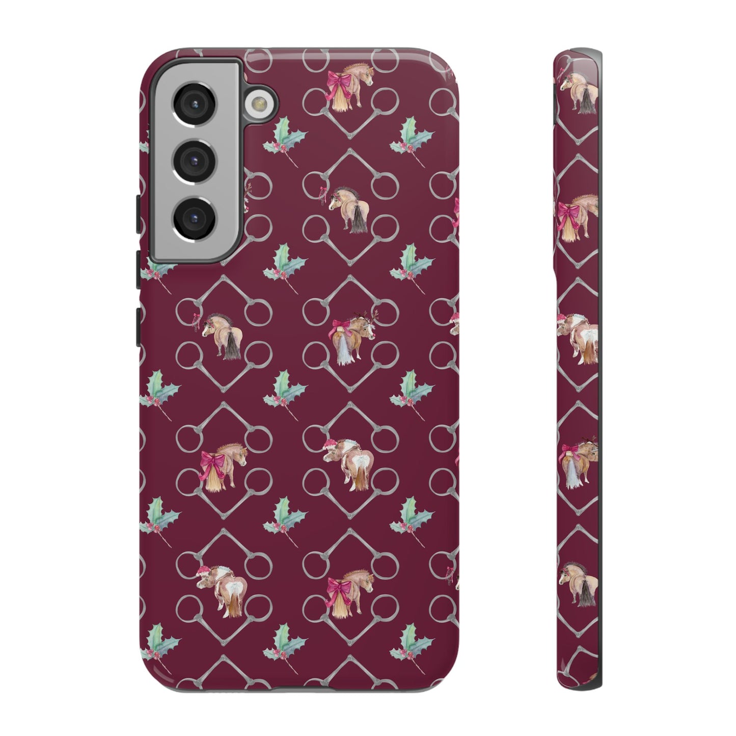 Adorable Little Ponies and Holly in Burgundy Tough Phone Case