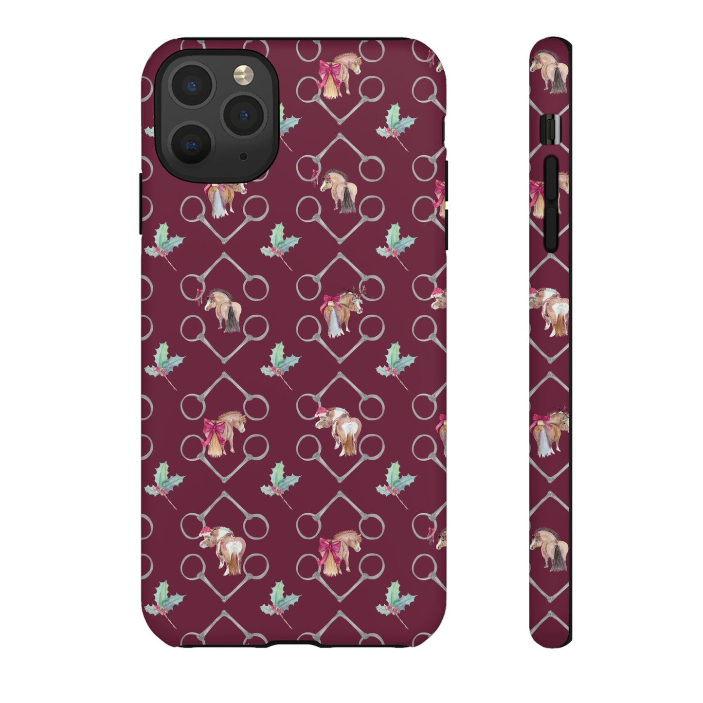 Adorable Little Ponies and Holly in Burgundy Tough Phone Case