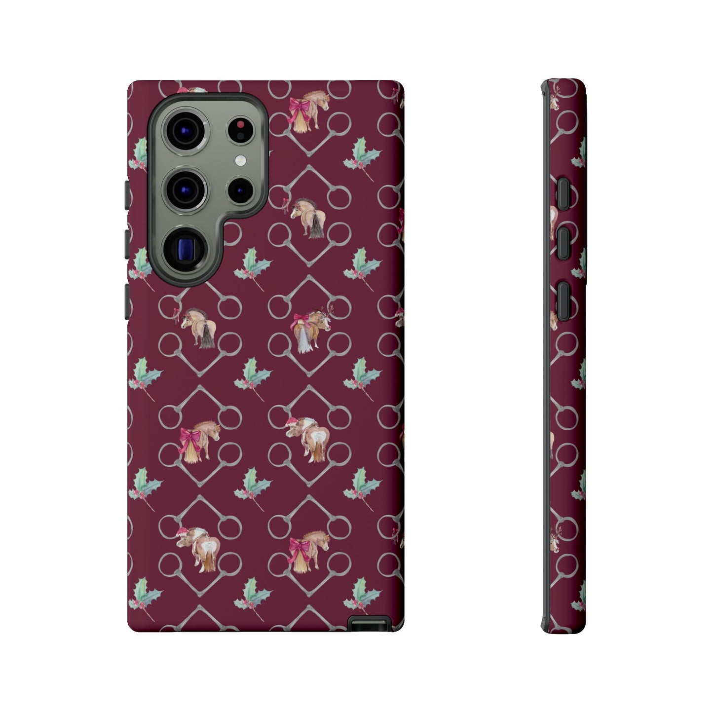 Adorable Little Ponies and Holly in Burgundy Tough Phone Case