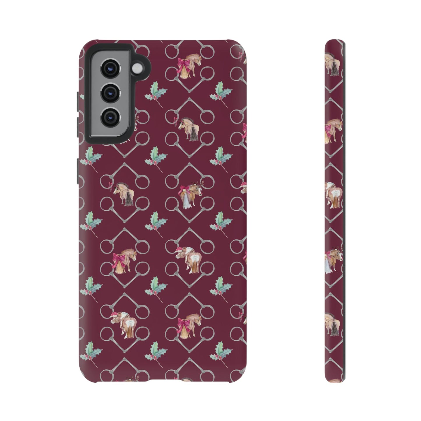 Adorable Little Ponies and Holly in Burgundy Tough Phone Case