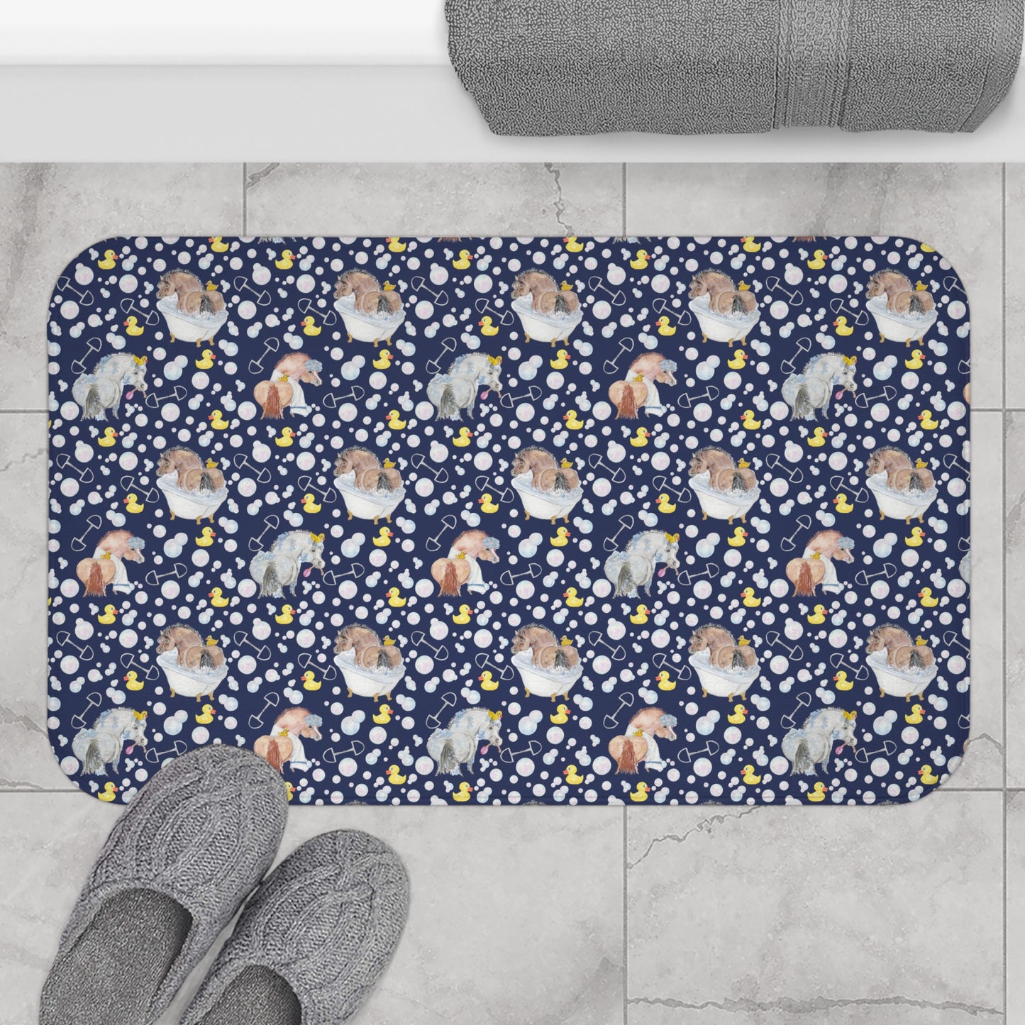 Adorable Ponies Double Bubble- Navy Bath Mat