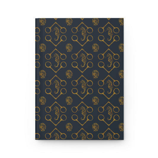 Sea horse and Bits Navy and gold Hardcover Journal Matte - SonaEquestrian