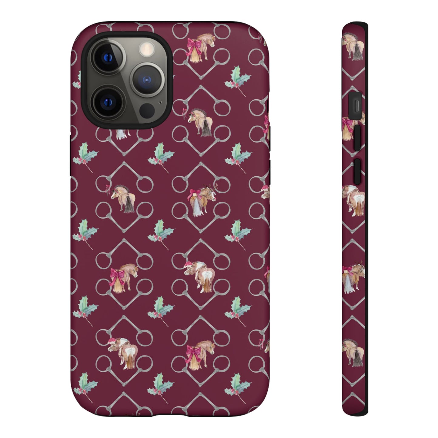 Adorable Little Ponies and Holly in Burgundy Tough Phone Case