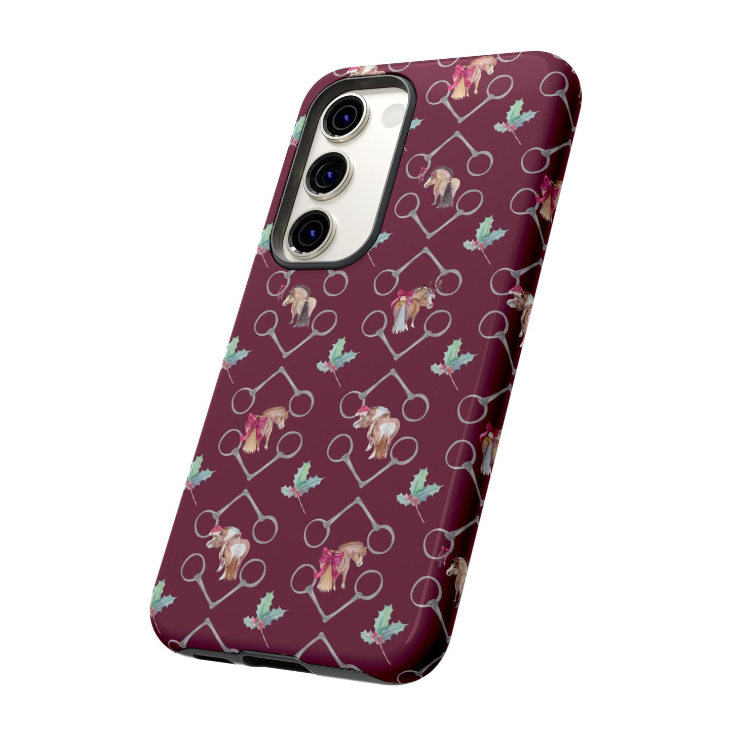 Adorable Little Ponies and Holly in Burgundy Tough Phone Case
