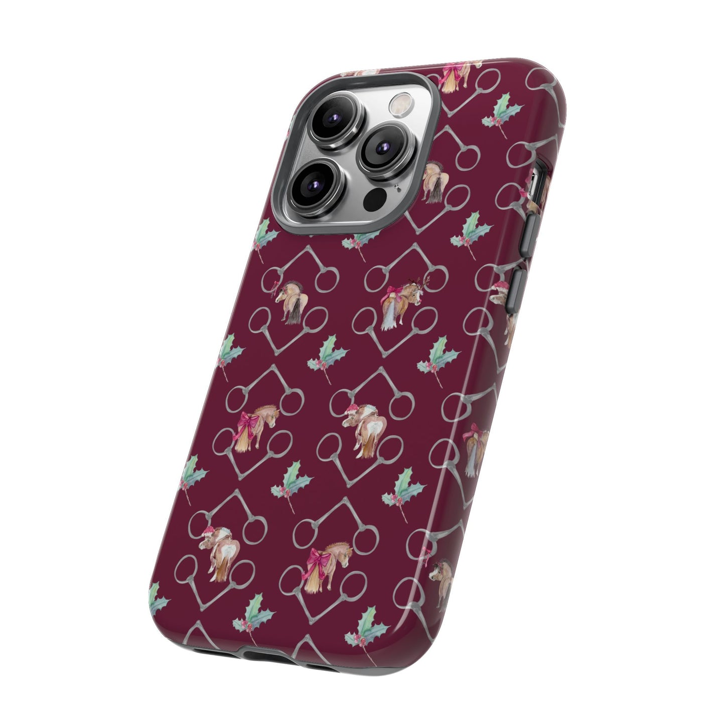 Adorable Little Ponies and Holly in Burgundy Tough Phone Case