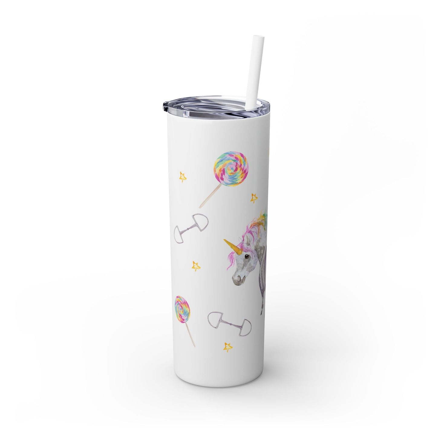 Adorable Little Rainbow Unicorn Skinny Tumbler with Straw, 20oz