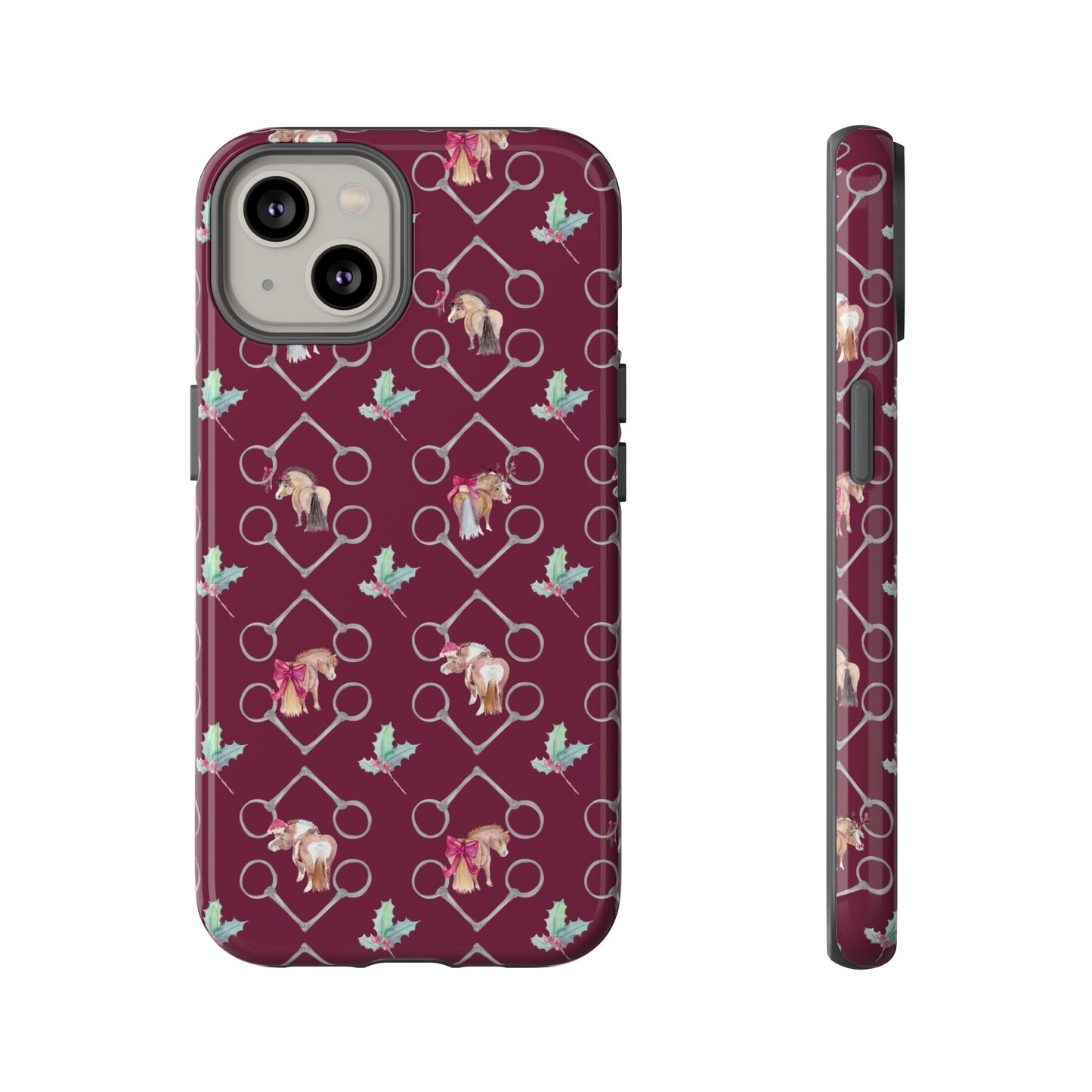 Adorable Little Ponies and Holly in Burgundy Tough Phone Case