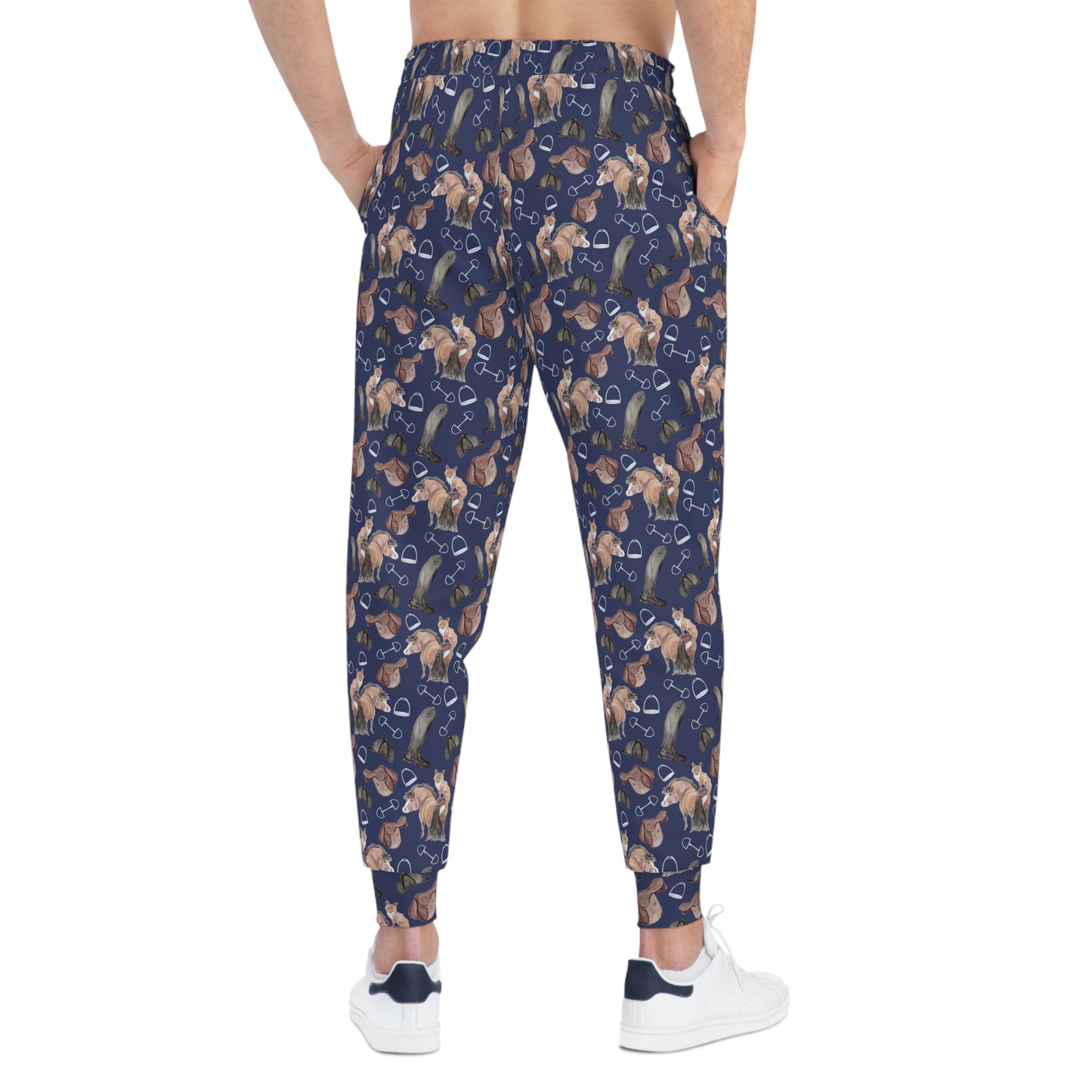 Adorable Fox and Pony Print Athletic Joggers - Navy (AOP)