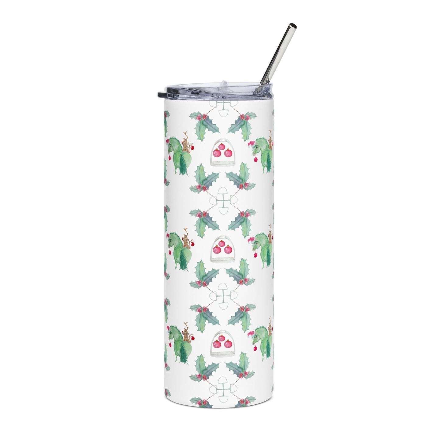 Green with Christmas Chubby pony - Equestrian 20 oz Stainless Steel Tumbler