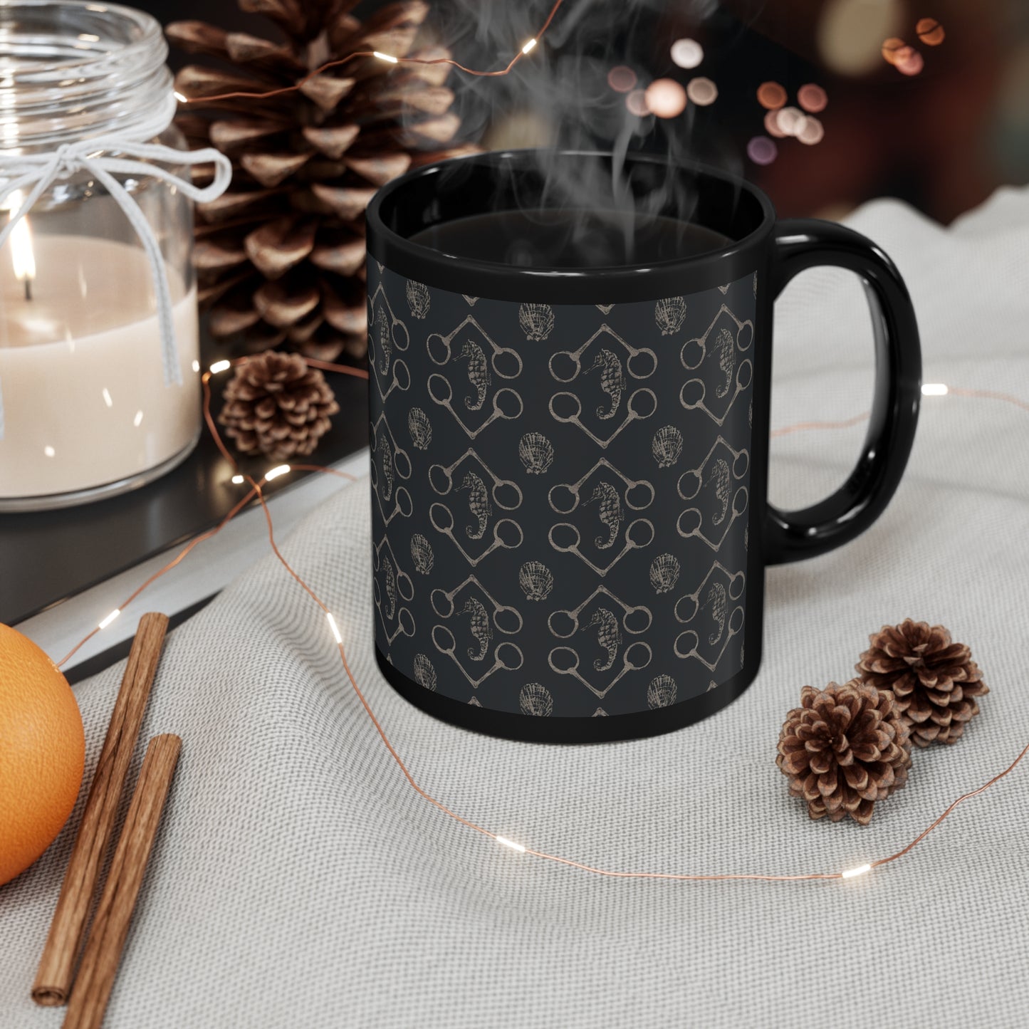 Sea horse and bit black 11oz Black Mug - SonaEquestrian