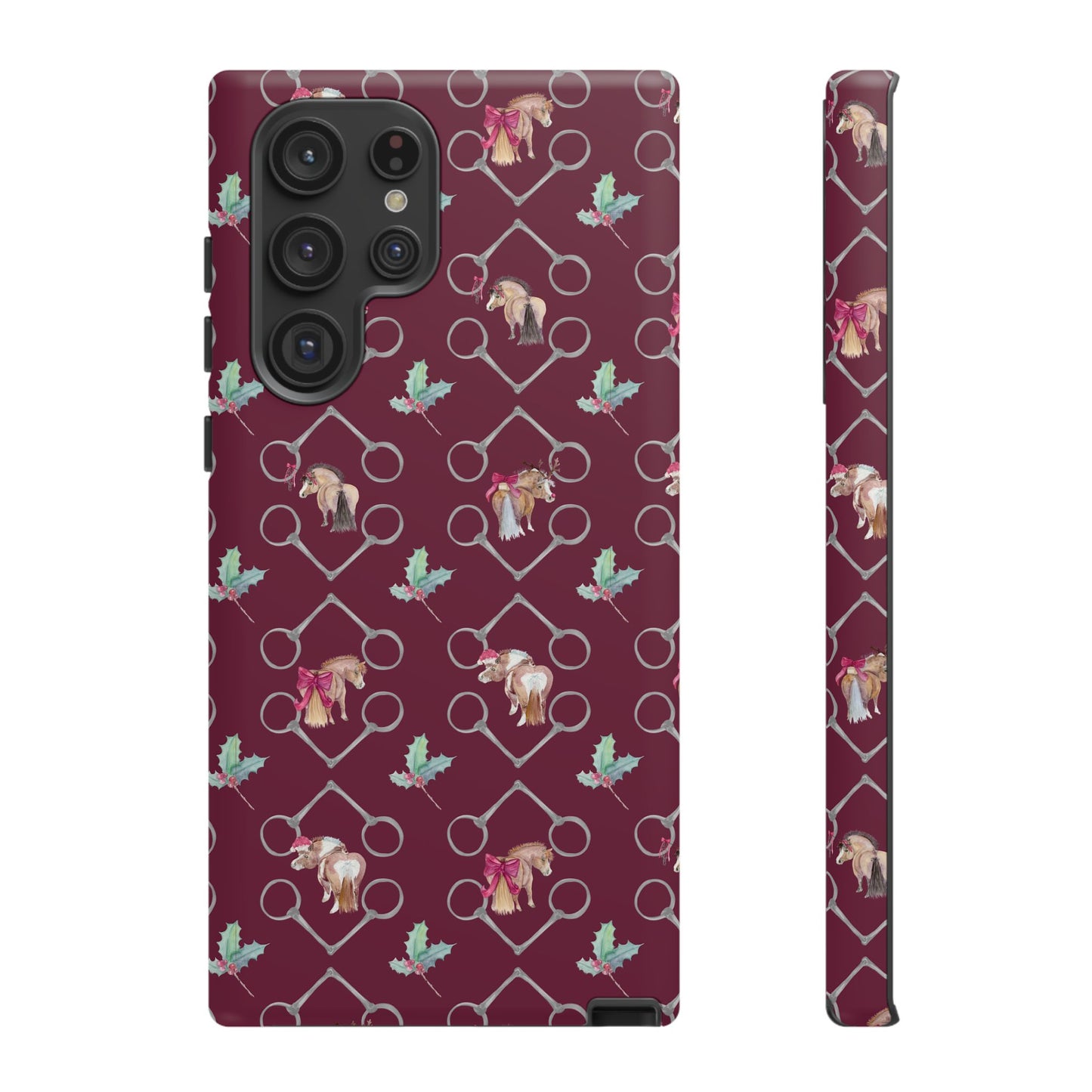 Adorable Little Ponies and Holly in Burgundy Tough Phone Case