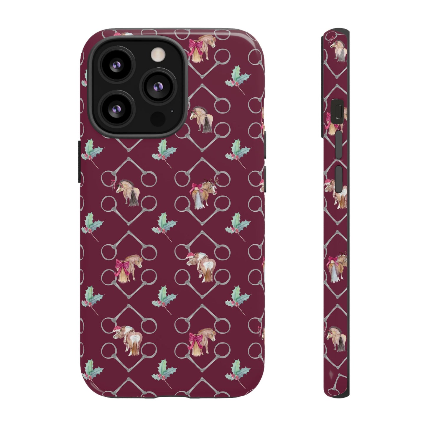 Adorable Little Ponies and Holly in Burgundy Tough Phone Case