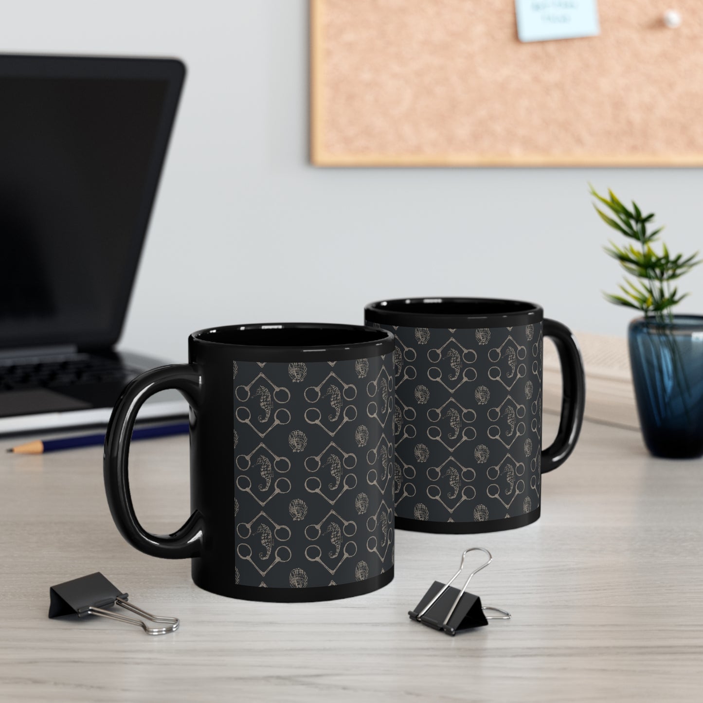 Sea horse and bit black 11oz Black Mug - SonaEquestrian