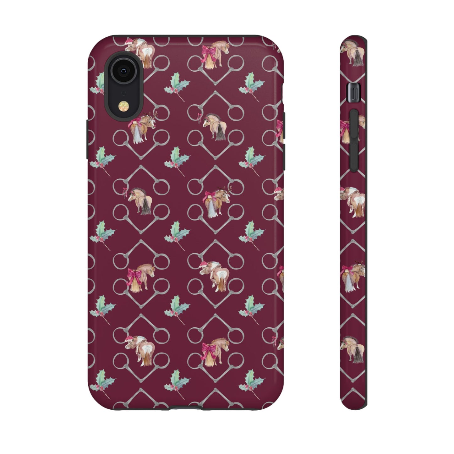 Adorable Little Ponies and Holly in Burgundy Tough Phone Case