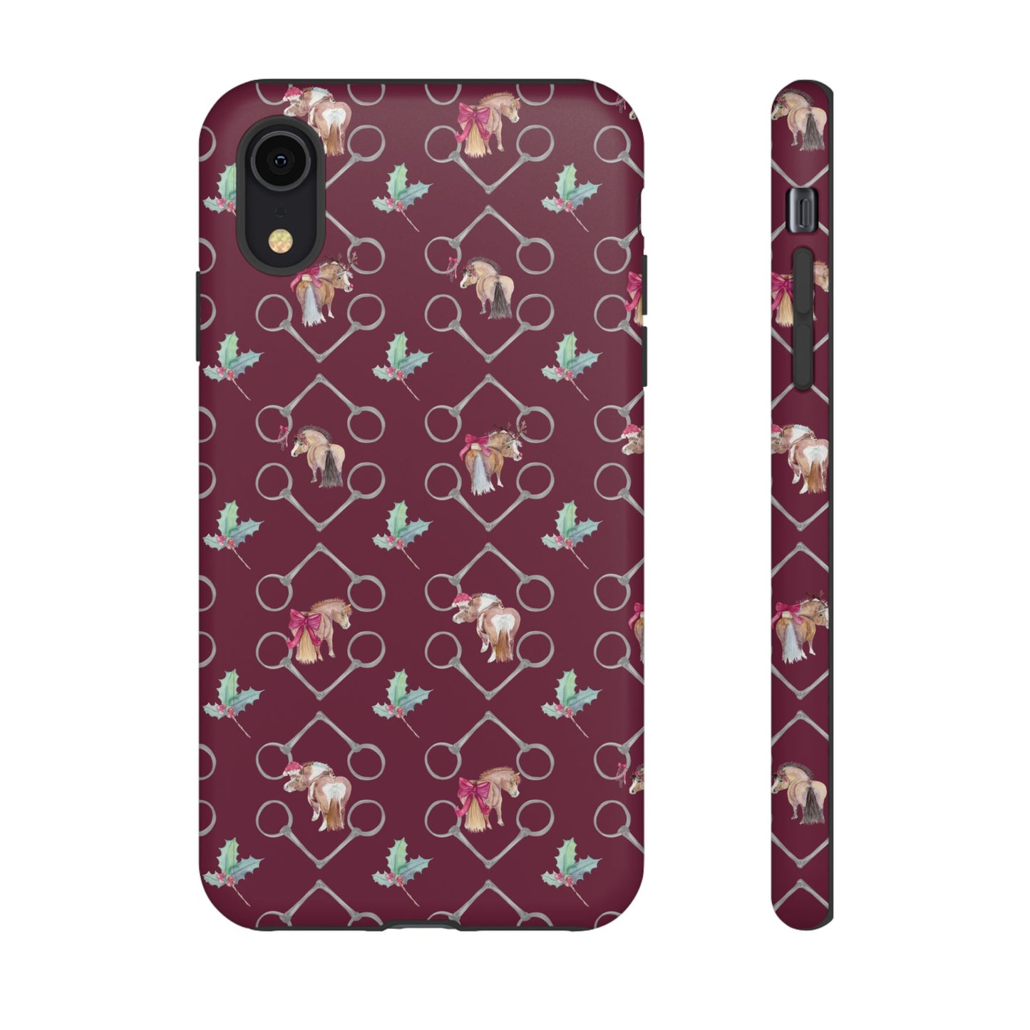 Adorable Little Ponies and Holly in Burgundy Tough Phone Case