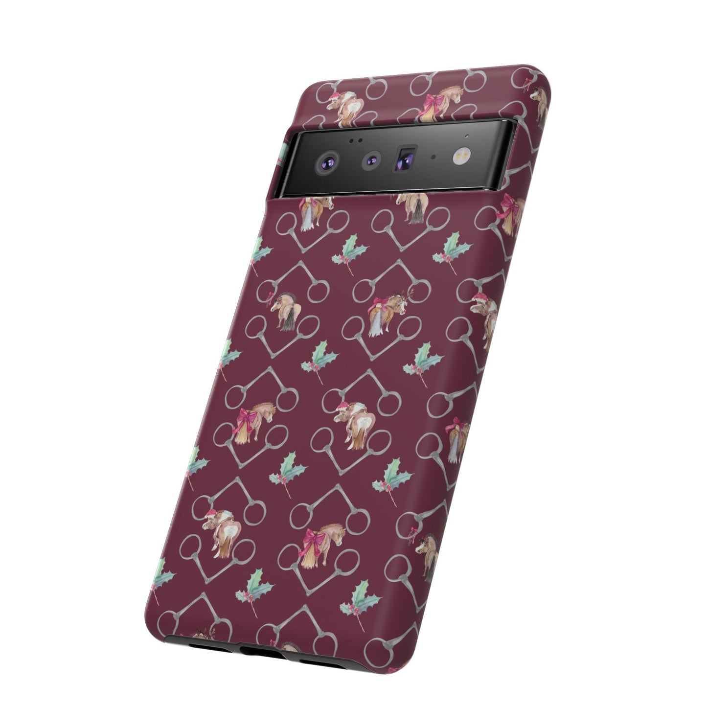 Adorable Little Ponies and Holly in Burgundy Tough Phone Case