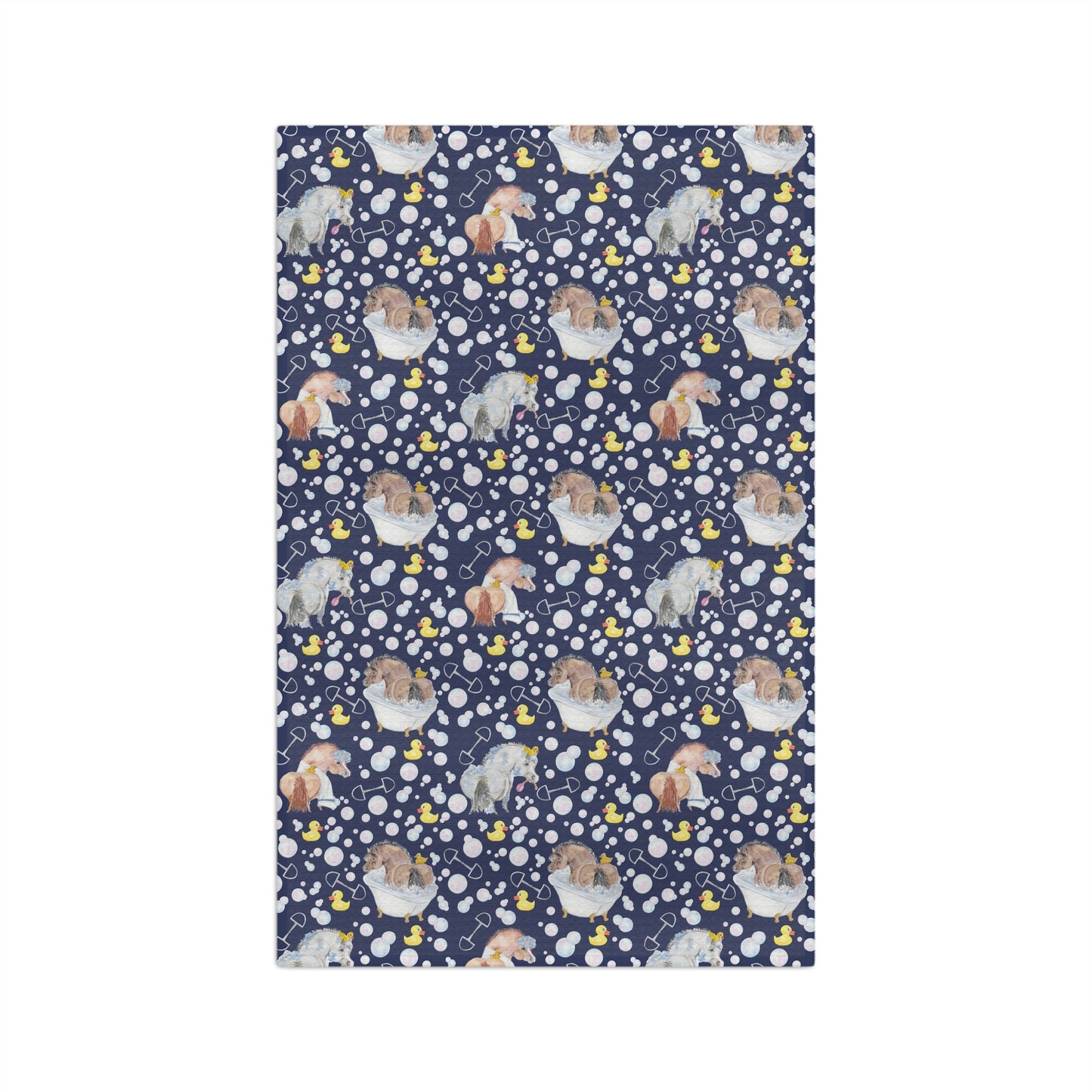 Adorable Ponies Double Bubble in Navy Microfiber Tea Towel
