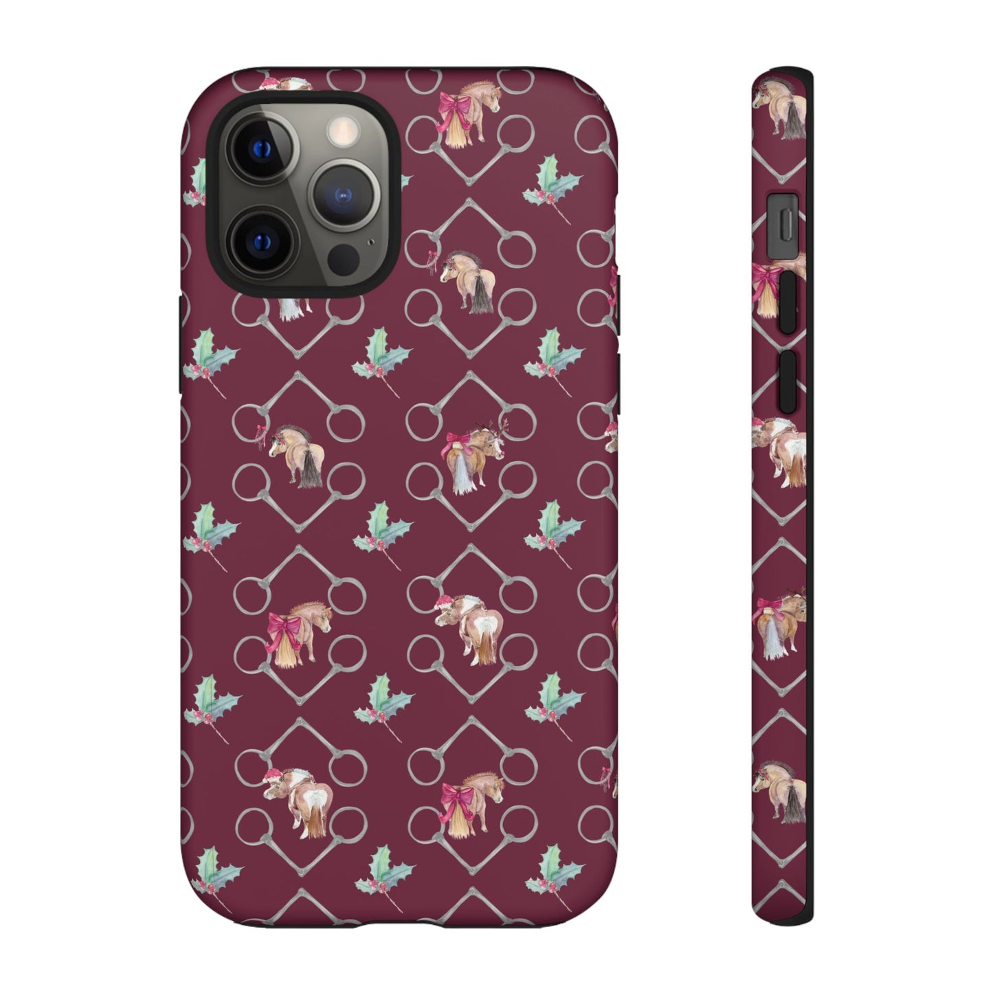 Adorable Little Ponies and Holly in Burgundy Tough Phone Case