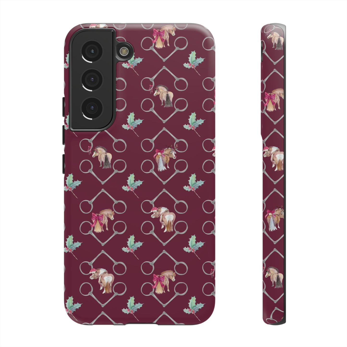 Adorable Little Ponies and Holly in Burgundy Tough Phone Case