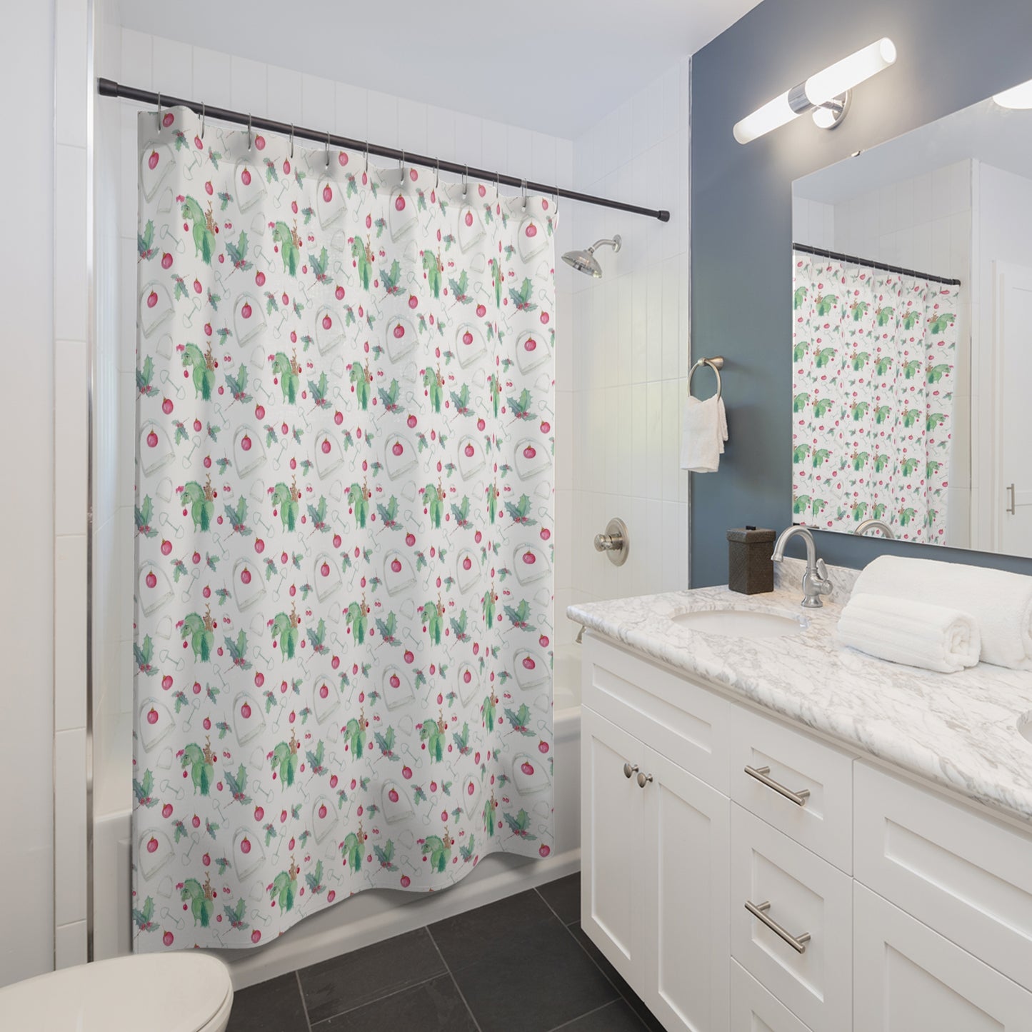 Adorable little Grinchy Pony and friend Shower Curtains