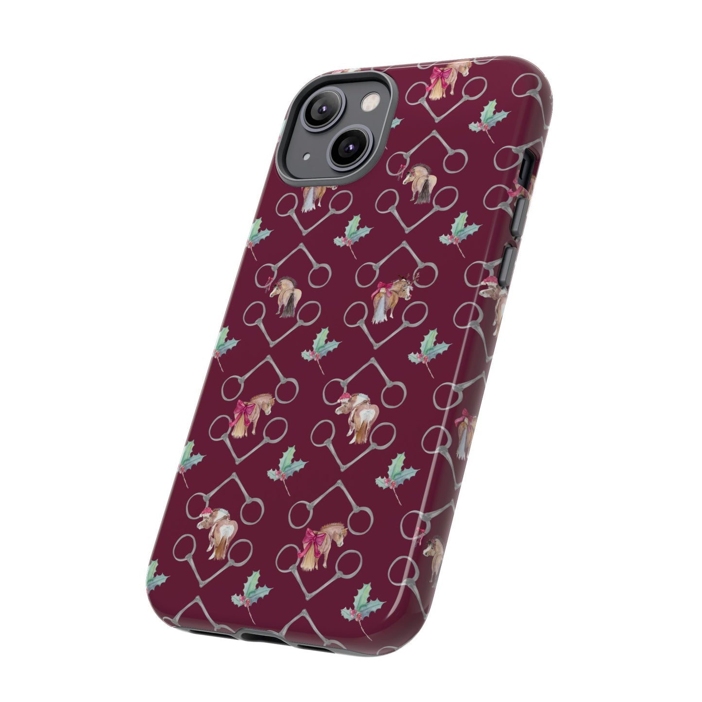 Adorable Little Ponies and Holly in Burgundy Tough Phone Case