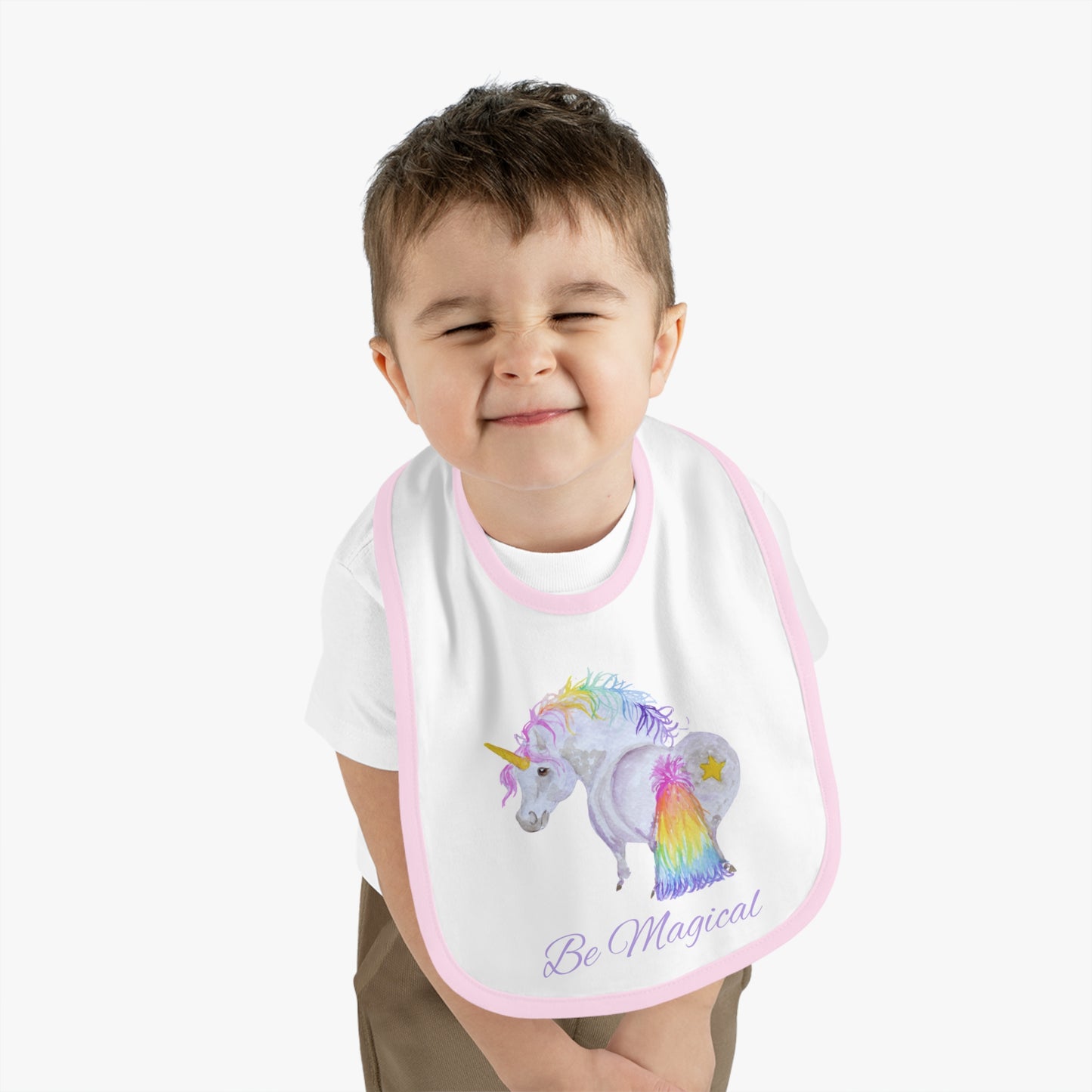 Unicorn 'Be Magical' Baby Bib — Contrast Trim Jersey Bib