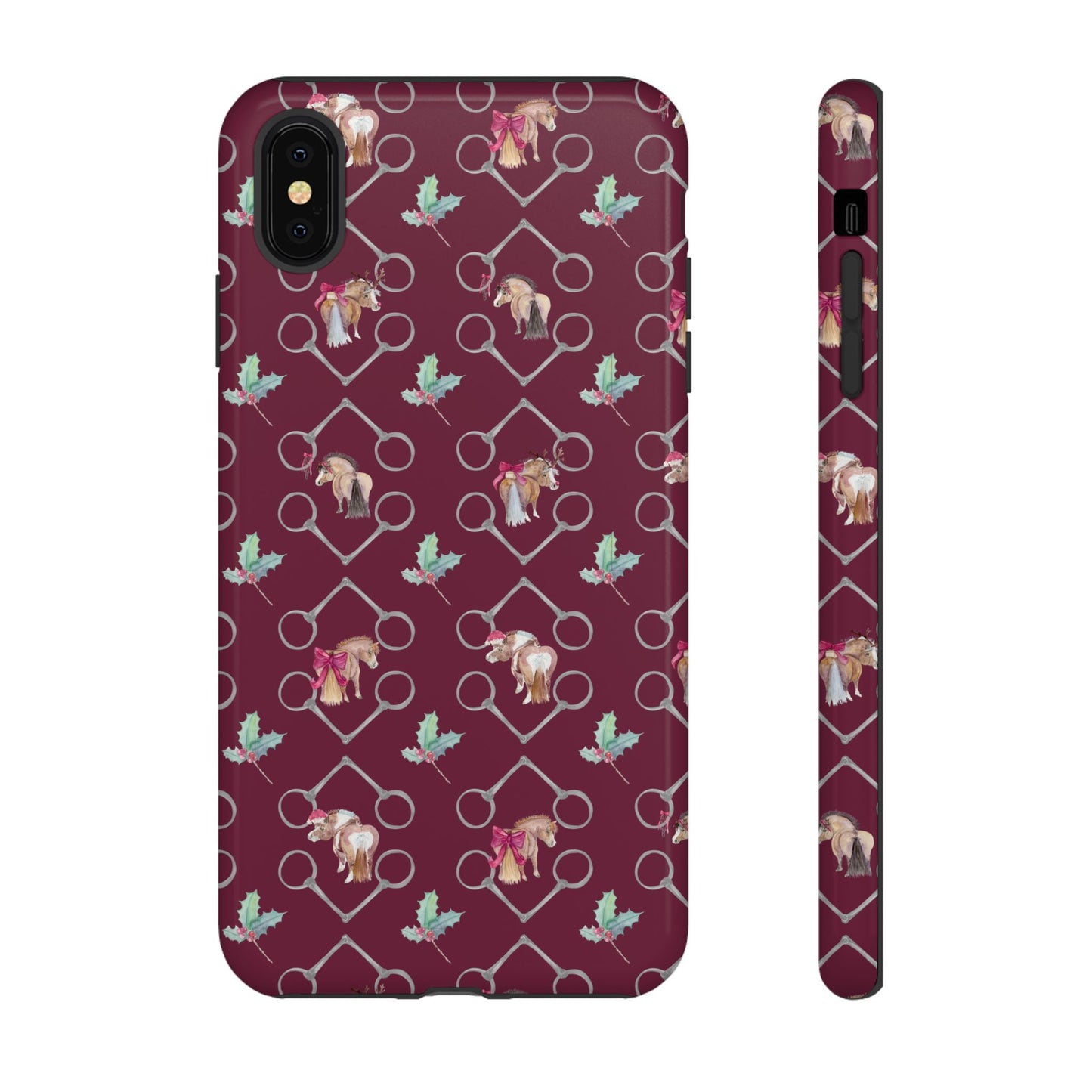 Adorable Little Ponies and Holly in Burgundy Tough Phone Case