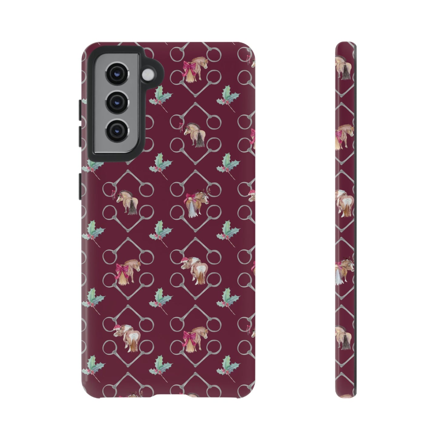 Adorable Little Ponies and Holly in Burgundy Tough Phone Case