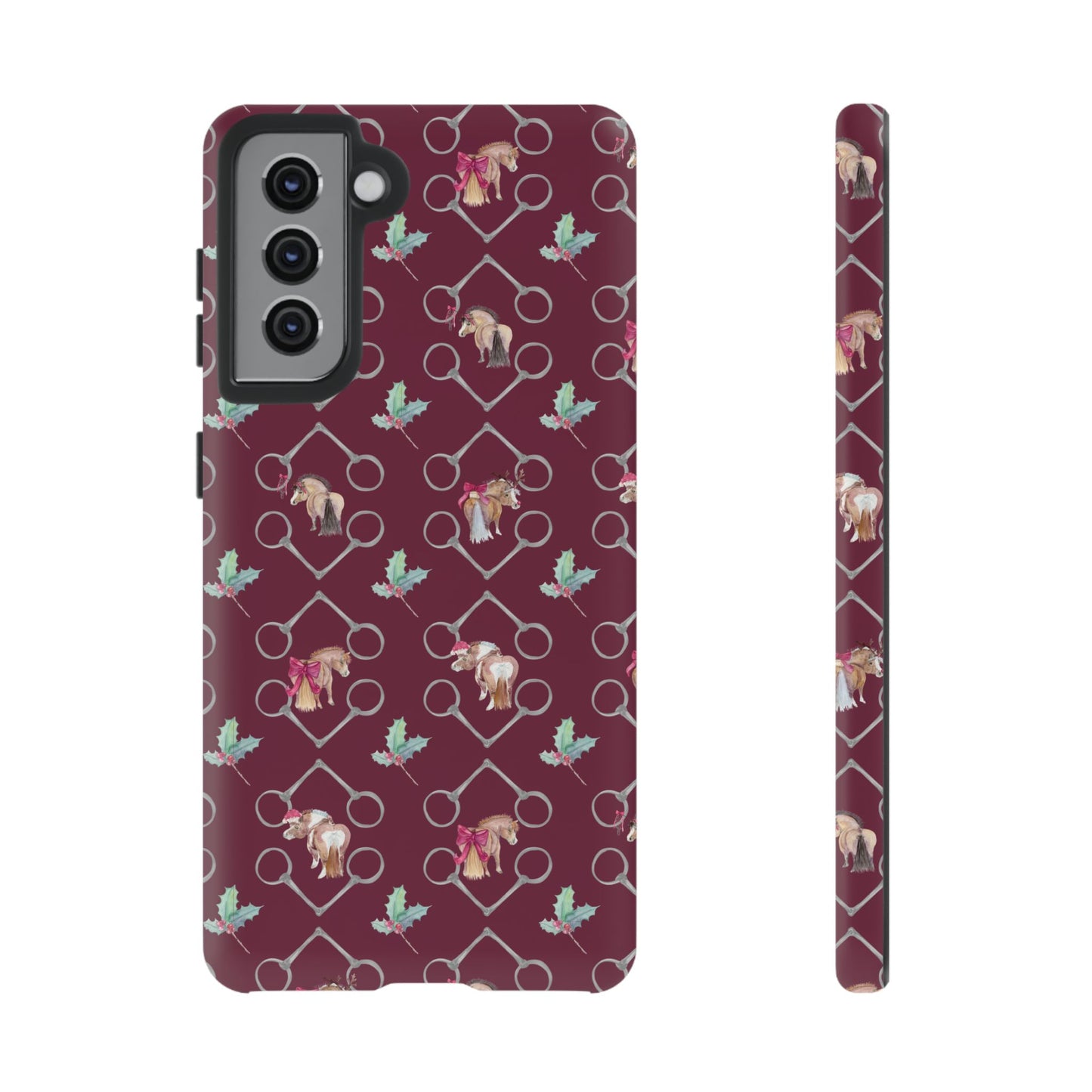 Adorable Little Ponies and Holly in Burgundy Tough Phone Case