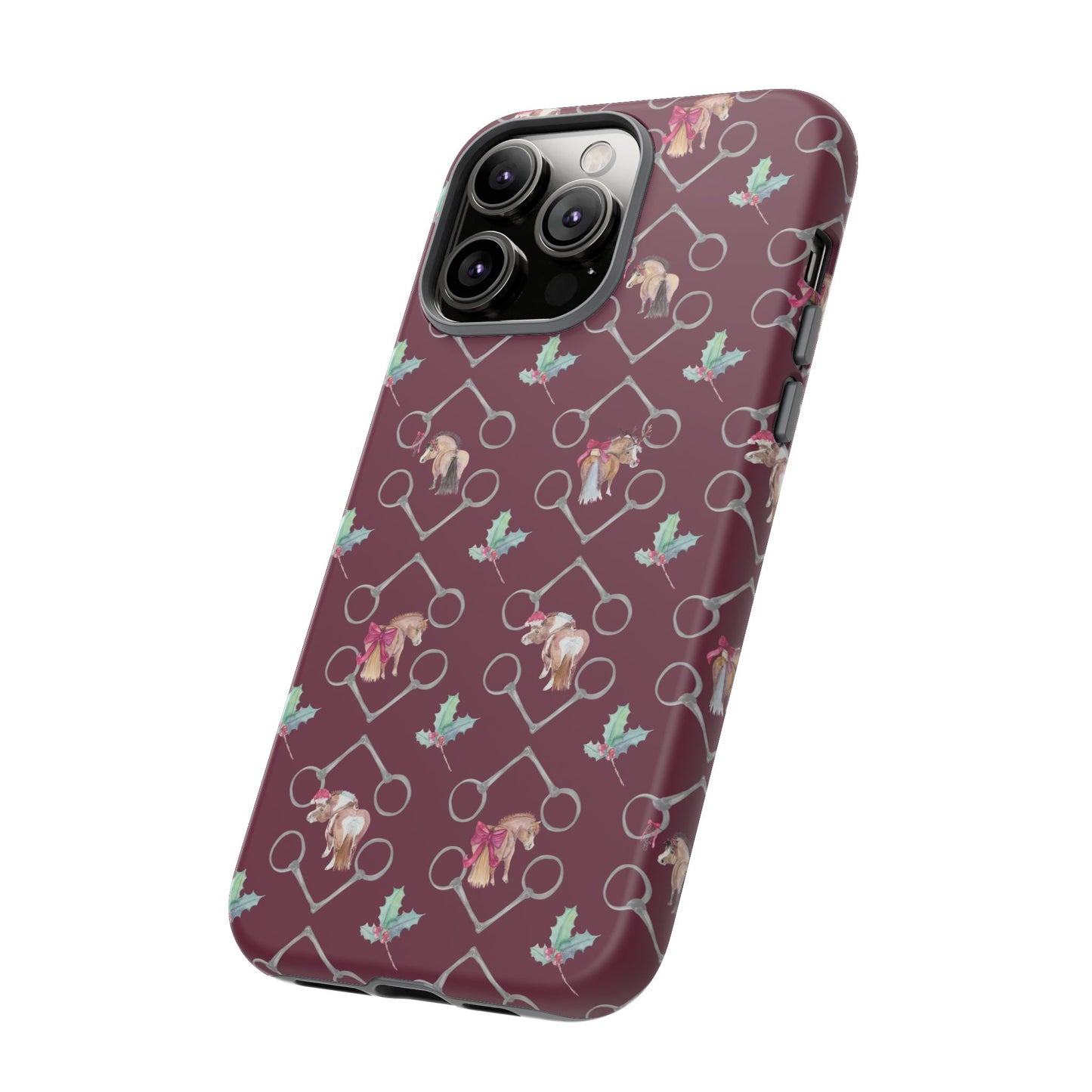 Adorable Little Ponies and Holly in Burgundy Tough Phone Case
