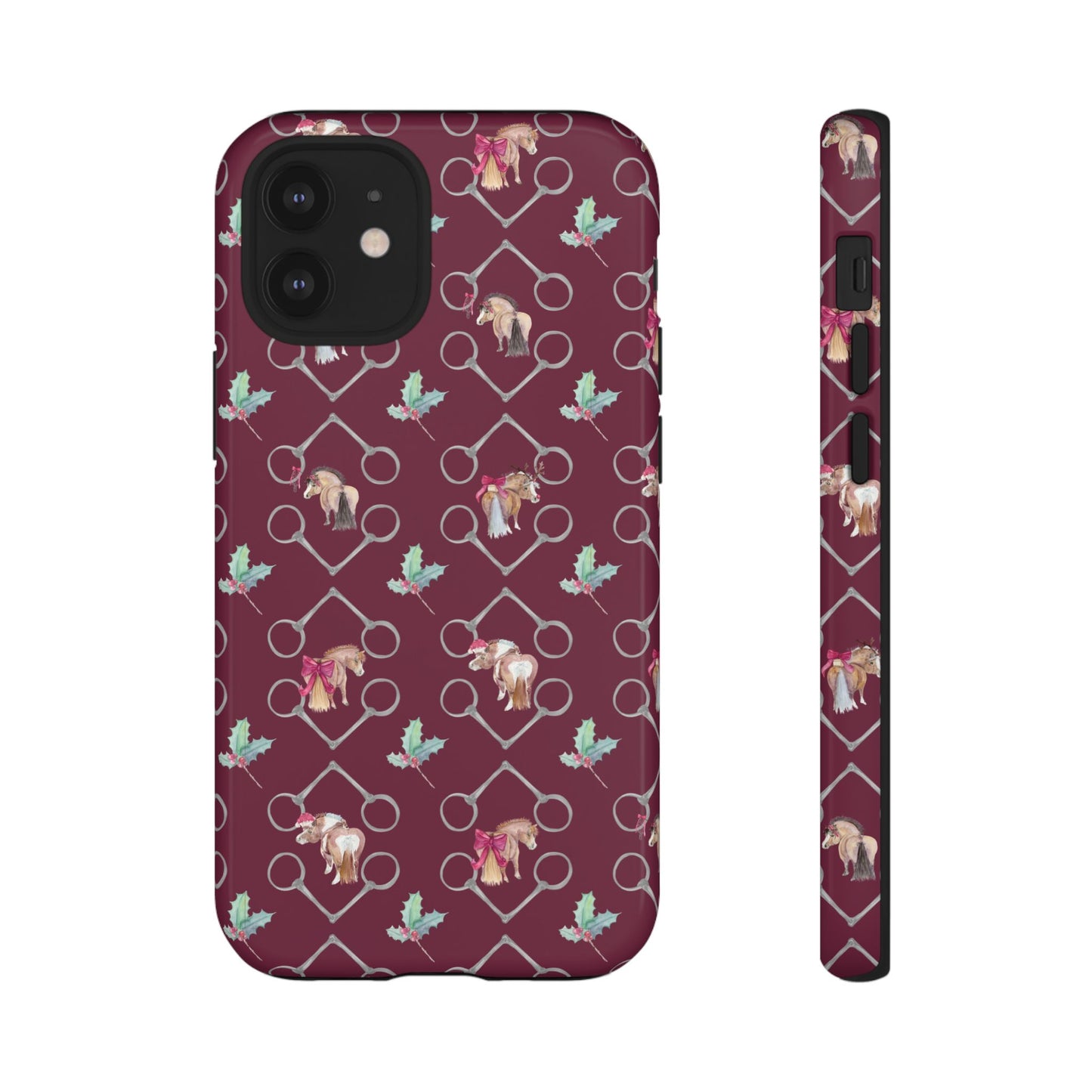 Adorable Little Ponies and Holly in Burgundy Tough Phone Case