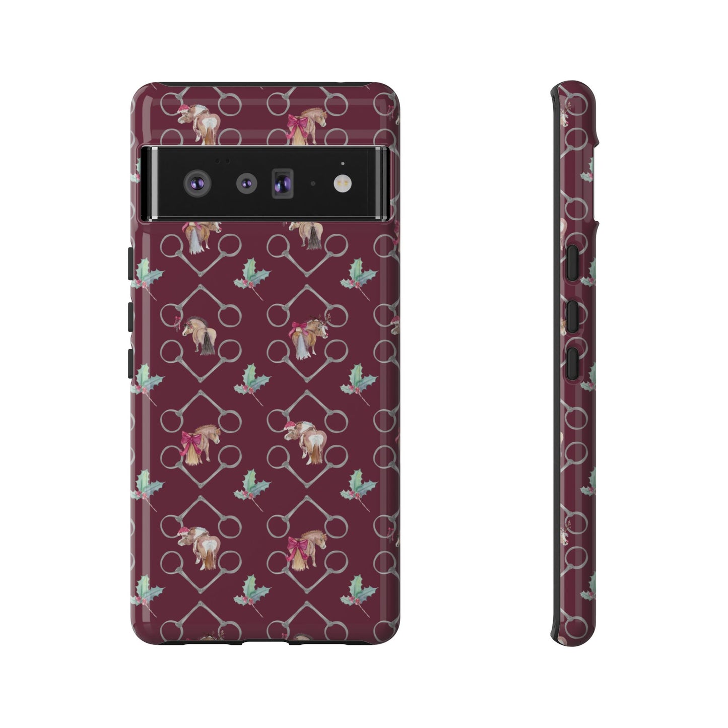 Adorable Little Ponies and Holly in Burgundy Tough Phone Case