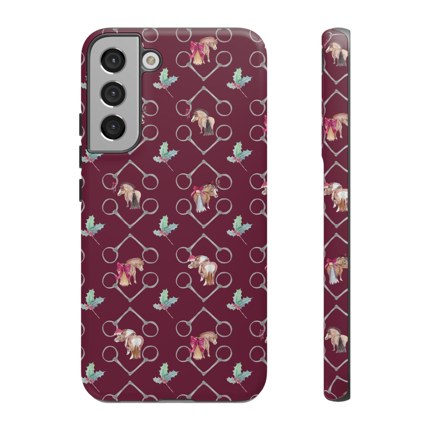 Adorable Little Ponies and Holly in Burgundy Tough Phone Case